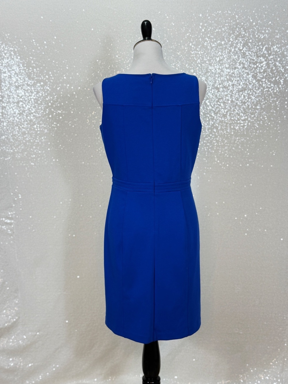 Ann Taylor Petite 8P Royal Blue Sheath Dress Gold Hardware Career Cocktail Midi - Picture 6 of 14